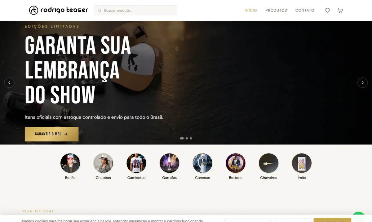 Loja virtual do Rodrigo Teaser feita pela Sinara Digital