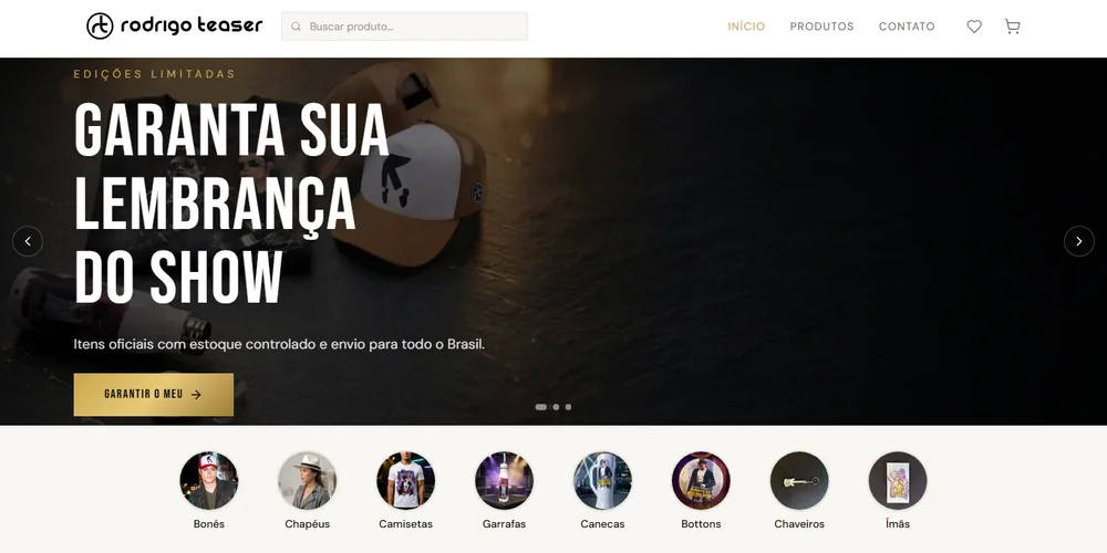 Página inicial da Loja Oficial Rodrigo Teaser