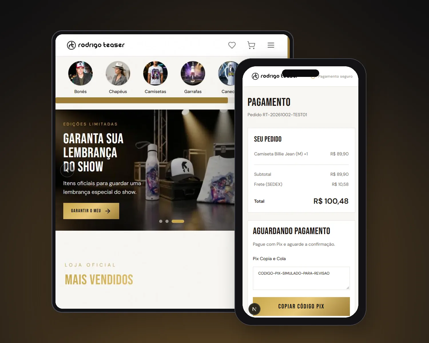 Loja no tablet e checkout no celular