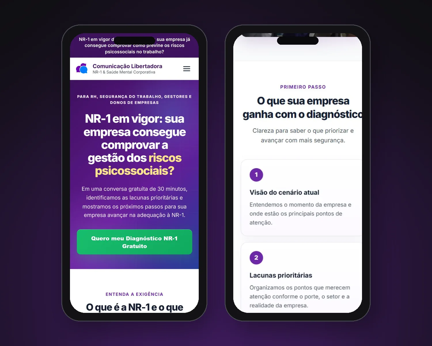 Landing page NR-1 no celular