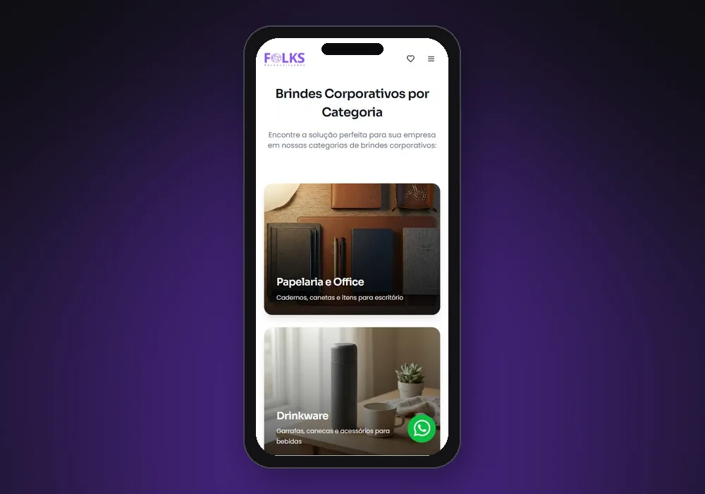 Categorias de brindes no celular