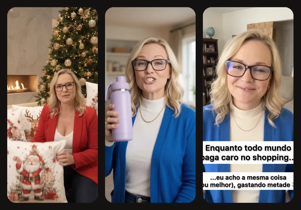 Cenas de vídeos com a apresentadora virtual da Loja de Achados